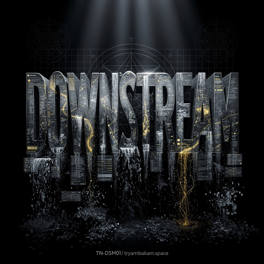 Cascading data feeds form a dark algorithmic waterfall.